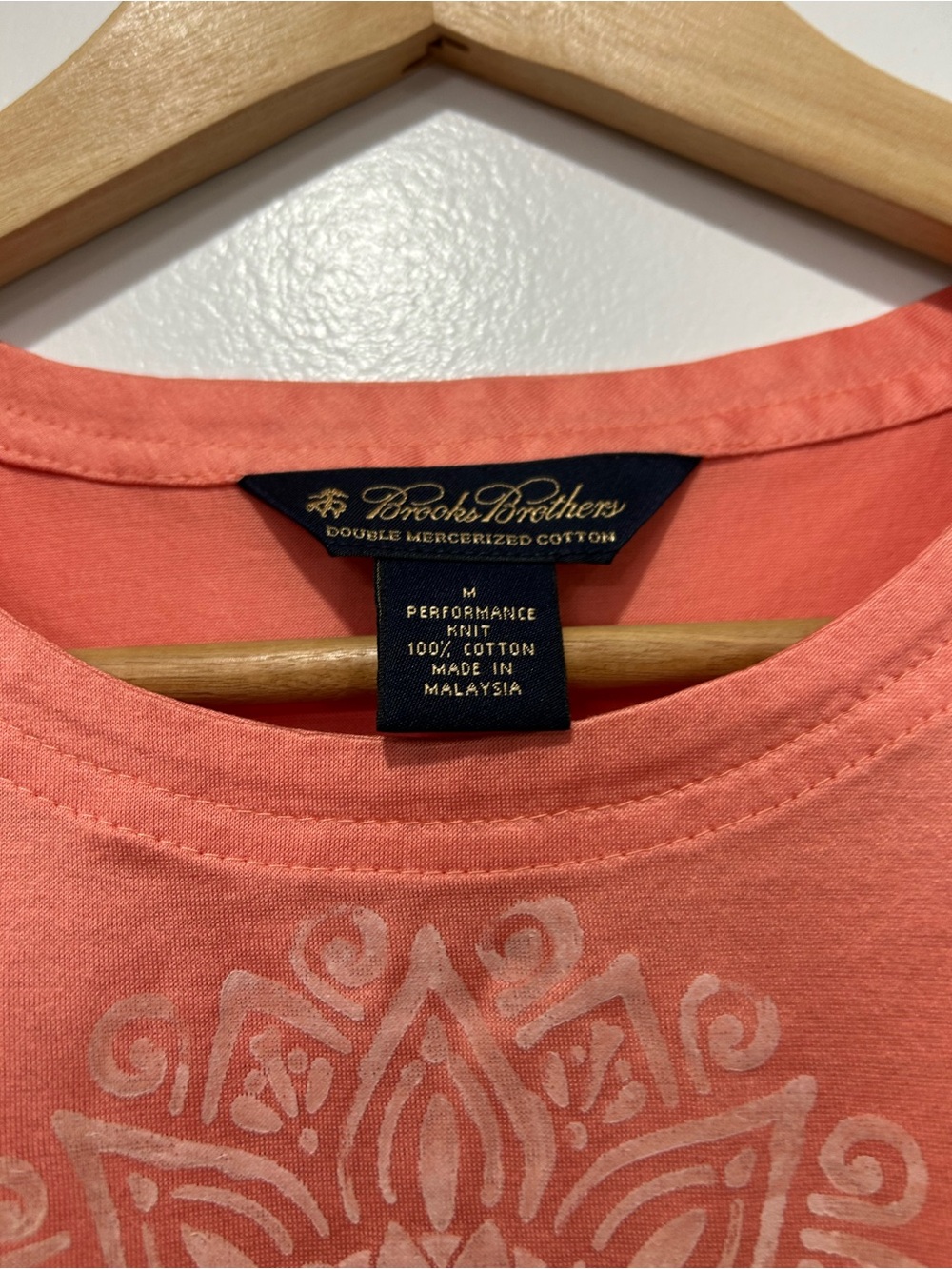 Brooks Brothers Coral Short-Sleeve Performance Knit Tee with White Floral Print
